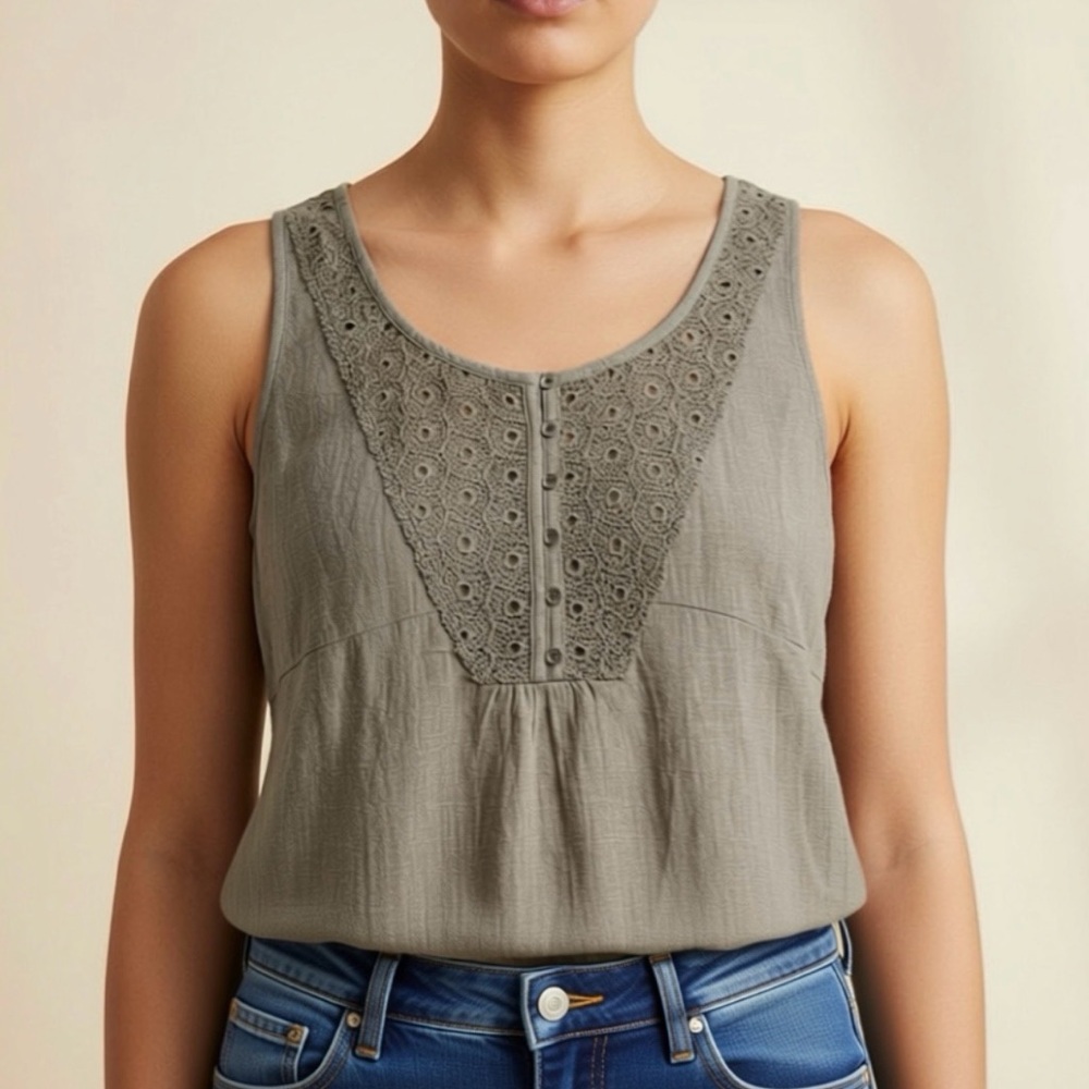 Eddie Bauer Green Tank Top with Lace  Size Small